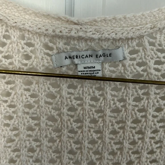 American Eagle Stitched Button Front Cardigan Cream - Picture 4 of 6
